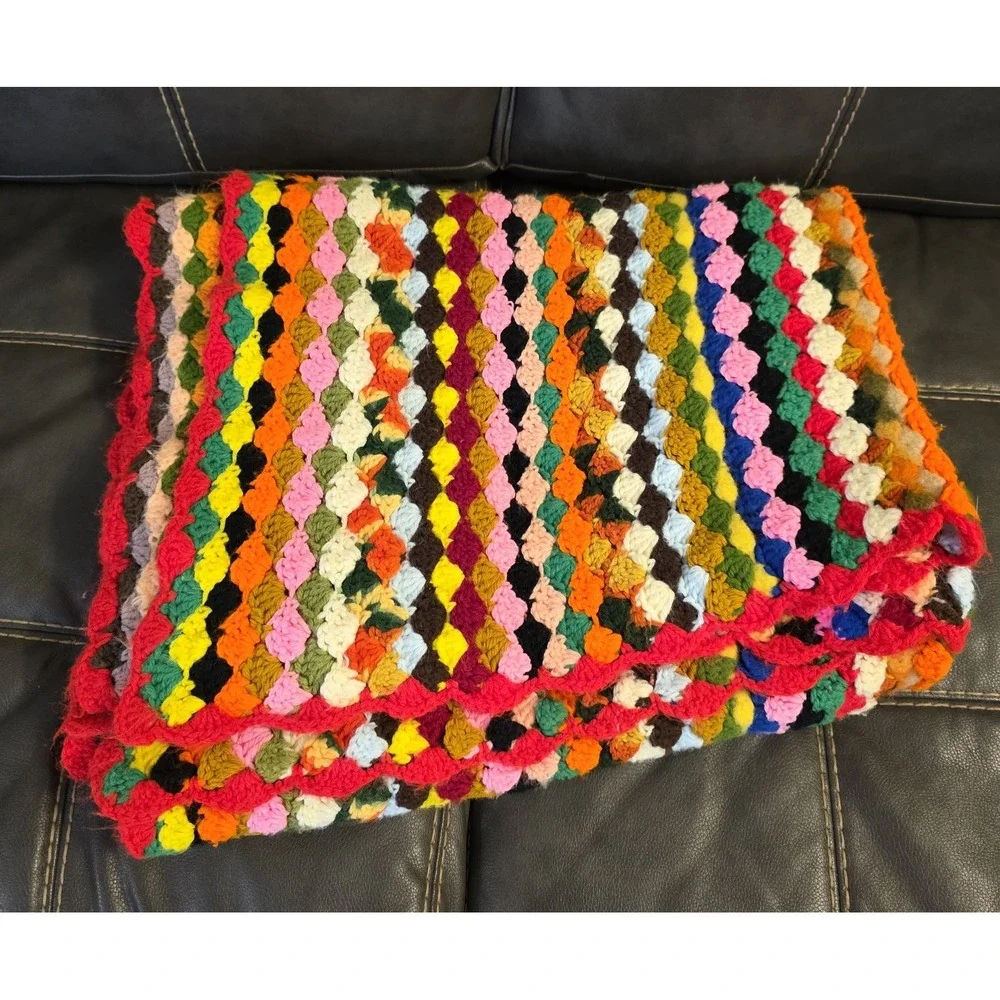 Grandma Afghan Throw‎ Vintage Handmade Blanket 44 X 52